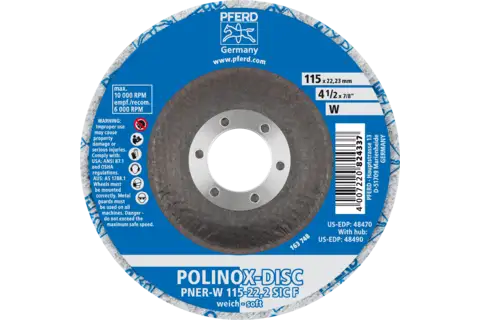 Disco de vellón prensado POLINOX DISC PNER Ø 115 mm agujero Ø 22,23 mm blando SIC fino para acabado 3