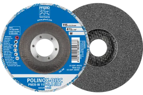 Disco de vellón prensado POLINOX DISC PNER Ø 115 mm agujero Ø 22,23 mm blando SIC fino para acabado 1