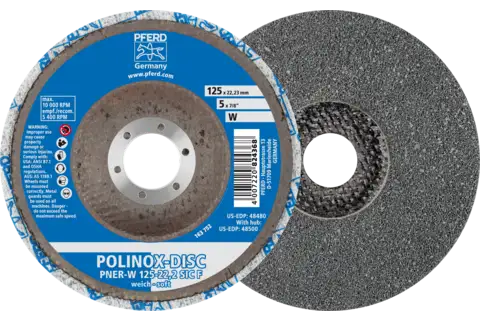 Disco compatto in non tessuto POLINOX PNER Ø 125 mm, foro Ø 22,23 mm tenero SIC per finitura 1