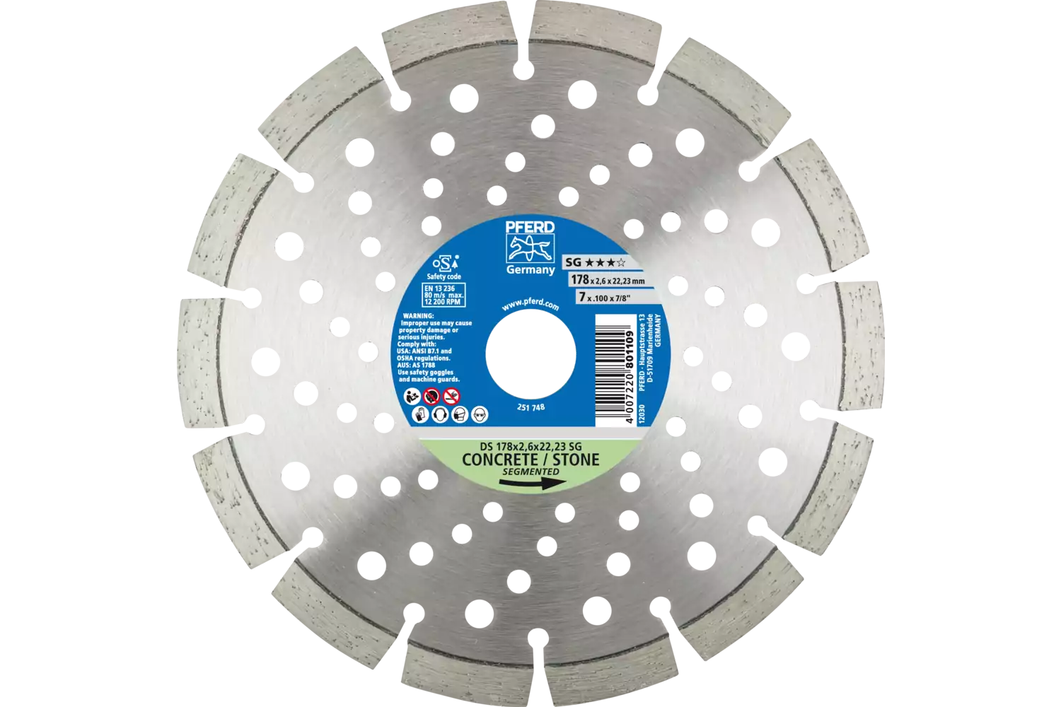 Diamond cut-off wheel DS 178x2.6x22.23 mm SG for fast cutting of stone and concrete 1