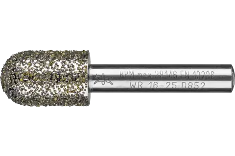 Diamond grinding point cylindrical with radius end dia. 16.0 mm shank dia. 8 mm D852 (very coarse) for deburring 1