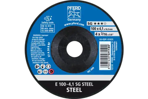 Taşlama taşı E 100x4,1x16 mm Performans Serisi SG STEEL, çelik için 1