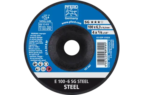 Taşlama taşı E 100x6,3x16 mm Performans Serisi SG STEEL, çelik için 1