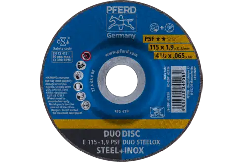 DUODISC cut-off/grind. E 115x1.9x22.23 mm depressed-centre Uni. Line PSF DUO STEELOX f. steel/VA 1