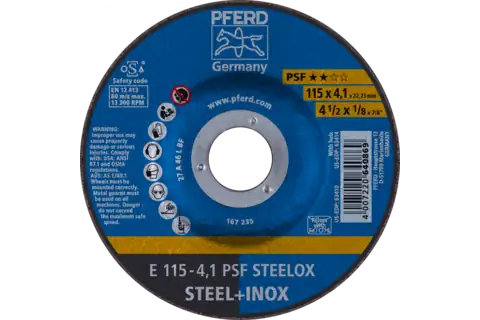 Disco de desbaste E 115x4,1x22,23 mm Linha universal PSF STEELOX para aço/aço inoxidável 1