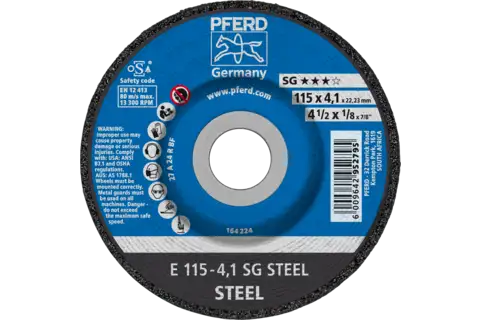 Grinding wheel E 115x4.1x22.23 mm Performance Line SG STEEL for steel 1
