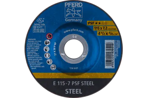 Disco de desbaste E 115x7,2x22,23 mm línea universal PSF STEEL para acero 1