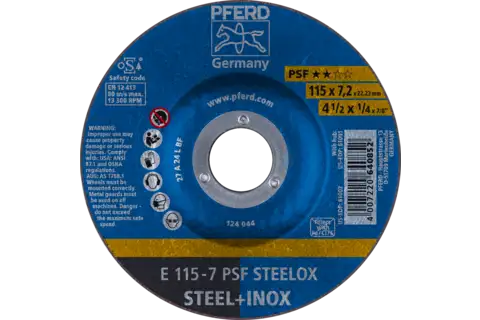 Disco de desbaste E 115x7,2x22,23 mm Linha universal PSF STEELOX para aço/aço inoxidável 1
