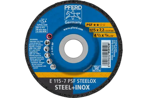 Grinding wheel E 115x7.2x22.23 mm Universal Line PSF STEELOX for steel/stainless steel 1