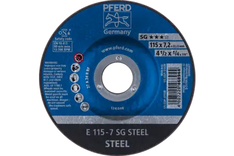 Disco de desbaste E 115x7,2x22,23 mm línea alto rendimiento SG STEEL para acero 1
