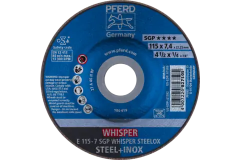 Grinding wheel E 115x7.4x22.23 mm Special Line SGP STEELOX for steel/stainless steel 1