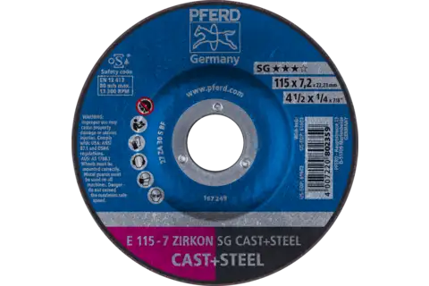Grinding wheel E 115x7.2x22.23 mm ZIRKON Performance Line SG CAST+STEEL for cast material/steel 1
