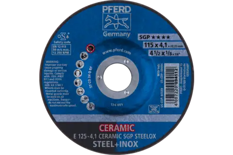 Grinding wheel E 125x4.1x22.23 mm CERAMIC Performance Line SG STEELOX for steel/stainless steel 1