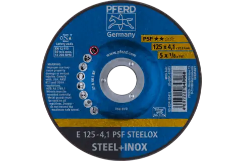 Disco de desbaste E 125x4,1x22,23 mm línea universal PSF STEELOX para acero/acero inoxidable 1