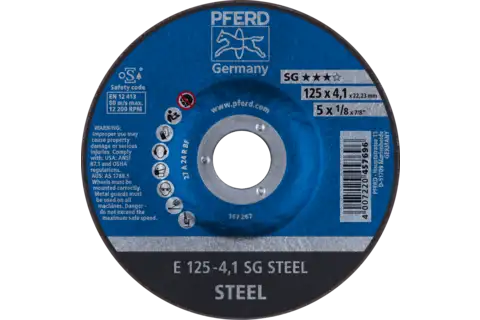 Taşlama taşı E 125x4,1x22,23 mm Performans Serisi SG STEEL, çelik için 1