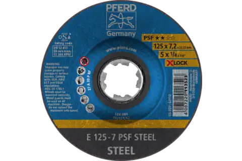Taşlama taşı E 125x7,2 mm X-LOCK Üniversal Serisi PSF STEEL, çelik için 1