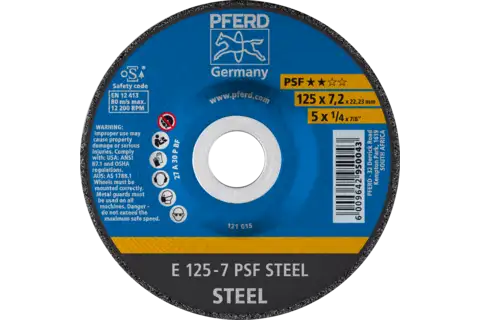 Grinding wheel E 125x7.2x22.23 mm Universal Line PSF STEEL for steel 1