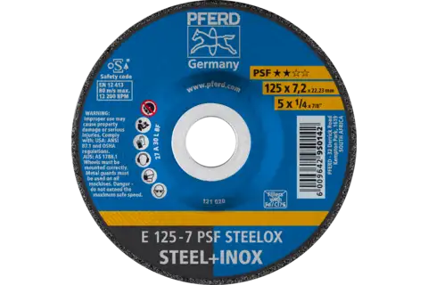Grinding wheel E 125x7.2x22.23 mm Universal Line PSF STEELOX for steel/stainless steel 1