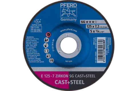 Grinding wheel E 125x7.2x22.23 mm ZIRKON Performance Line SG CAST+STEEL for cast material/steel 1