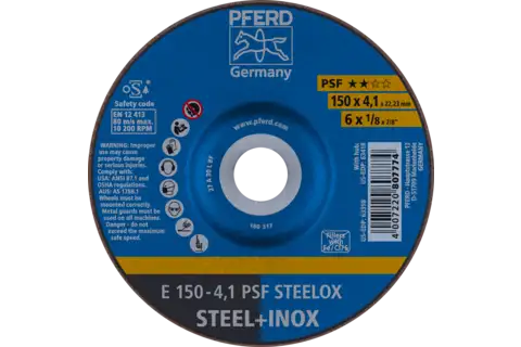 Taşlama taşı E 150x4,1x22,23 mm Üniversal Serisi PSF STEELOX, çelik/paslanmaz çelik için 1