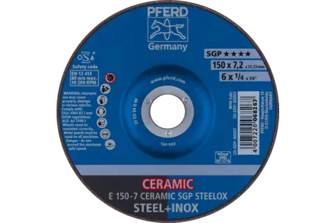 Disco de desbaste E 150x7,2x22,23 mm CERAMIC línea alto rendimiento SG STEELOX para acero/acero inoxidable 1