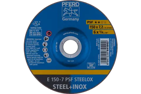 Taşlama taşı E 150x7,2x22,23 mm Üniversal Serisi PSF STEELOX, çelik/paslanmaz çelik için 1