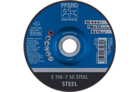 Taşlama taşı E 150x7,2x22,23 mm Performans Serisi SG STEEL, çelik için 1
