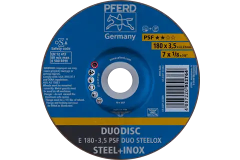 DUODISC cut-off/grind. E 180x3.5x22.23 mm depressed-centre Uni. Line PSF DUO STEELOX f. steel/VA 1