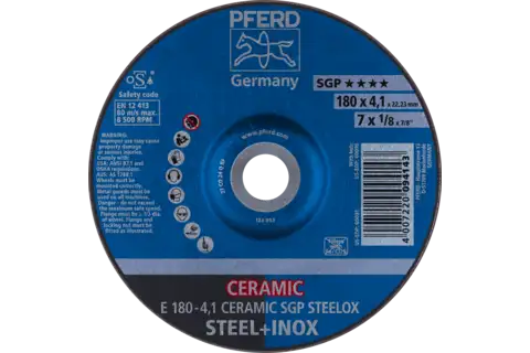 Disco de desbaste E 180x4,1x22,23 mm CERAMIC línea alto rendimiento SG STEELOX para acero/acero inoxidable 1