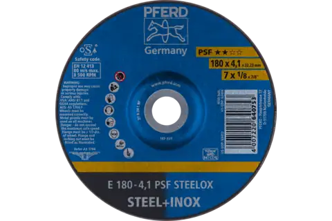 Disco de desbaste E 180x4,1x22,23 mm línea universal PSF STEELOX para acero/acero inoxidable 1