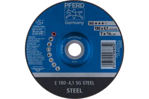 Grinding wheel E 180x4.1x22.23 mm Performance Line SG STEEL for steel 1