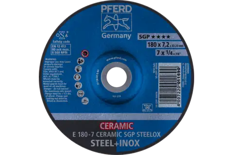 Disco de desbaste E 180x7,2x22,23 mm CERAMIC línea alto rendimiento SG STEELOX para acero/acero inoxidable 1