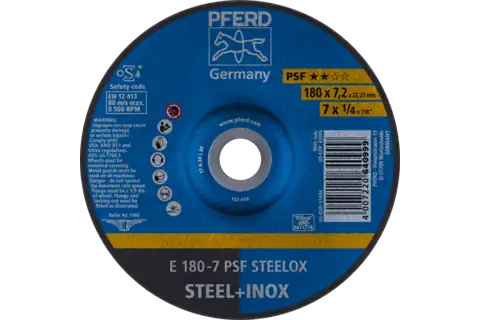 Disco de desbaste E 180x7,2x22,23 mm línea universal PSF STEELOX para acero/acero inoxidable 1