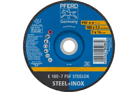 Grinding wheel E 180x7.2x22.23 mm Universal Line PSF STEELOX for steel/stainless steel 1