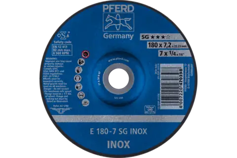 Grinding wheel E 180x7.2x22.23 mm Performance Line SG INOX for stainless steel 1