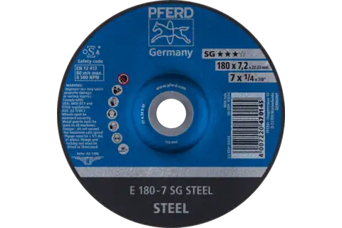 Grinding wheel E 180x7.2x22.23 mm Performance Line SG STEEL for steel 1