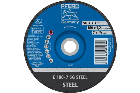 Grinding wheel E 180x7.2x22.23 mm Performance Line SG STEEL for steel 1
