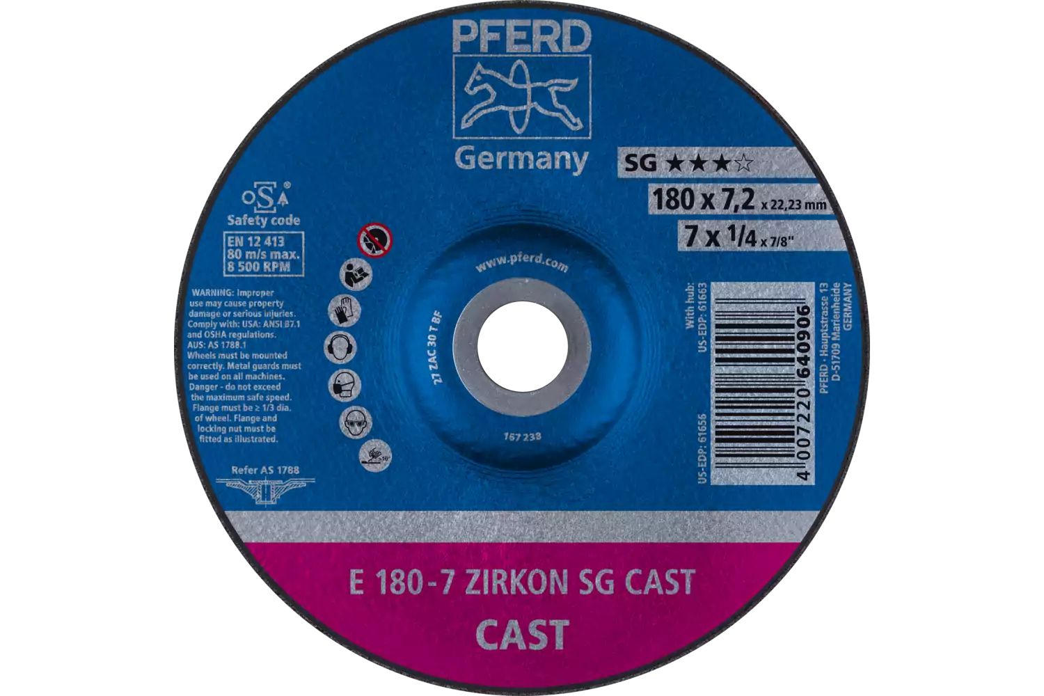 Grinding wheel E 180x7.2x22.23 mm ZIRKON Special Line SGP CAST for cast material 1