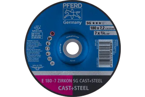 Grinding wheel E 180x7.2x22.23 mm ZIRKON Performance Line SG CAST+STEEL for cast material/steel 1