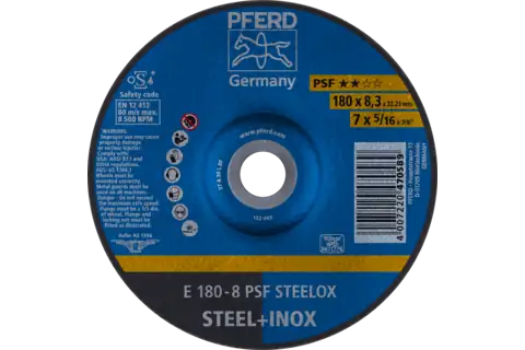 Grinding wheel E 180x8.3x22.23 mm Universal Line PSF STEELOX for steel/stainless steel 1