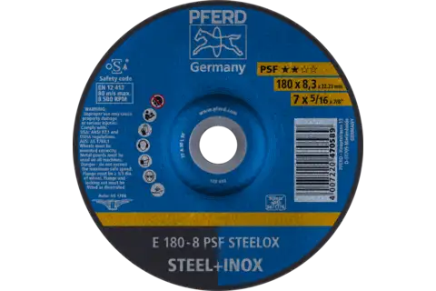 Grinding wheel E 180x8.3x22.23 mm Universal Line PSF STEELOX for steel/stainless steel 1