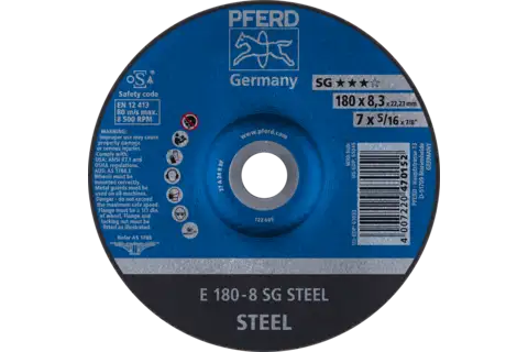 Disco de desbaste E 180x8,3x22,23 mm línea alto rendimiento SG STEEL para acero 1