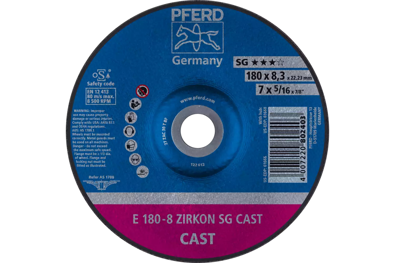 Grinding wheel E 180x8.3x22.23 mm ZIRKON Special Line SGP CAST for cast material 1