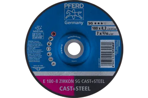 Grinding wheel E 180x8.3x22.23 mm ZIRKON Performance Line SG CAST+STEEL for cast material/steel 1