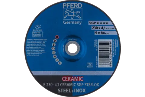 Disco de desbaste E 230x4,1x22,23 mm CERAMIC línea alto rendimiento SG STEELOX para acero/acero inoxidable 1