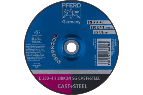 Grinding wheel E 230x4.1x22.23 mm ZIRKON Performance Line SG CAST+STEEL for cast material/steel 1