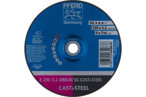 Grinding wheel E 230x5.2x22.23 mm ZIRKON Performance Line SG CAST+STEEL for cast material/steel 1