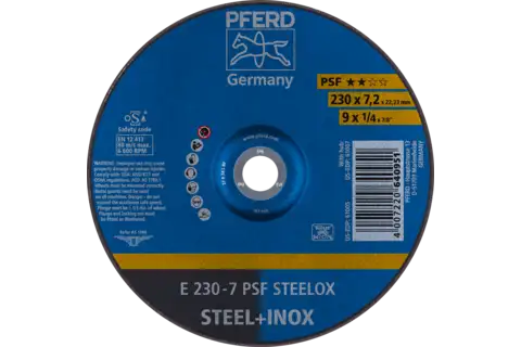 Taşlama taşı E 230x7,2x22,23 mm Üniversal Serisi PSF STEELOX, çelik/paslanmaz çelik için 1