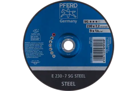 Disco de desbaste E 230x7,2x22,23 mm línea alto rendimiento SG STEEL para acero 1