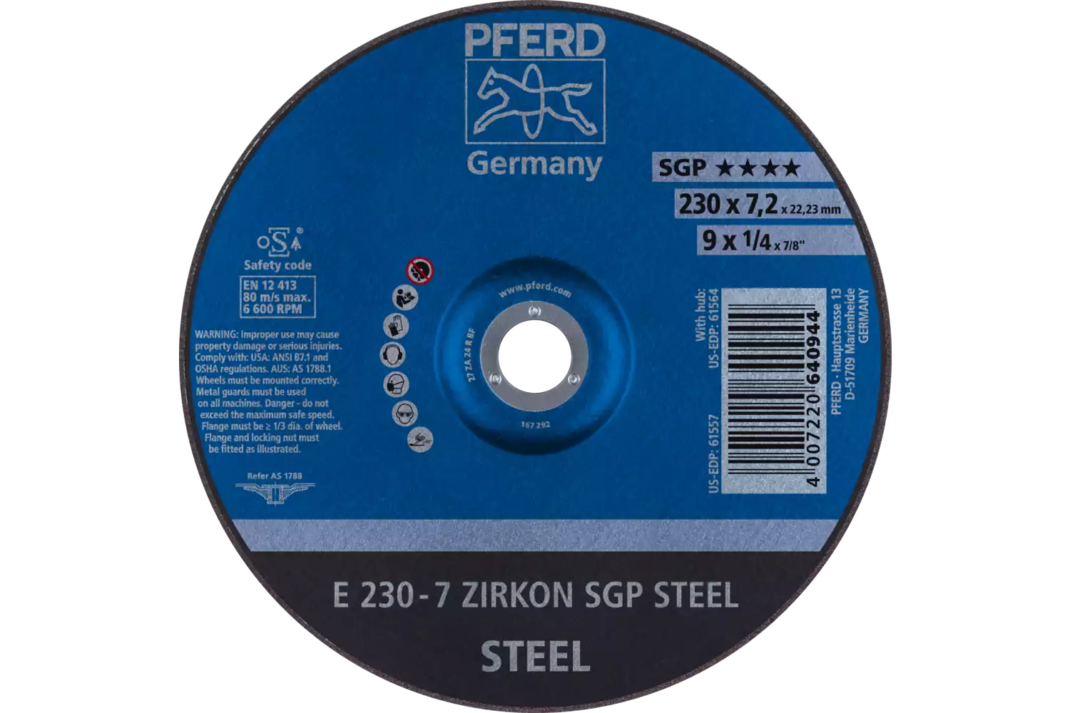 Grinding wheel E 230x7.2x22.23 mm ZIRKON Special Line SGP STEEL for steel 1